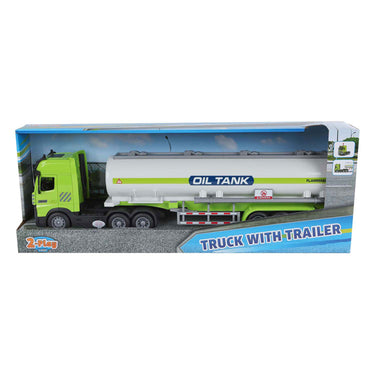 2-play vrachtwagen met tank-oplegger frictie licht en geluid 38cm