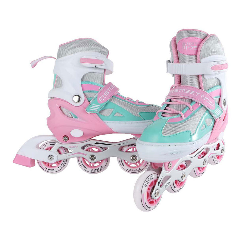 Load image into Gallery viewer, Street rider inline skeelers roze groen verstelbaar, maat 33-36
