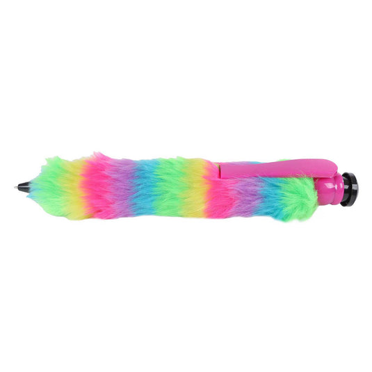 Glamour fluffy jumbo regenboog pen - 28cm