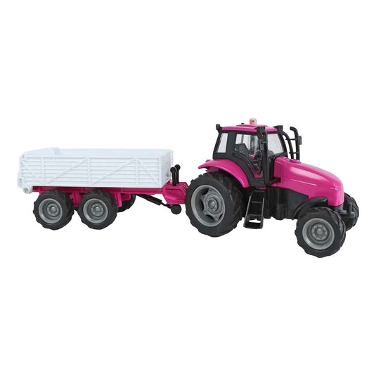 Kids globe tractor met aanhanger die cast met licht en geluid - 25cm