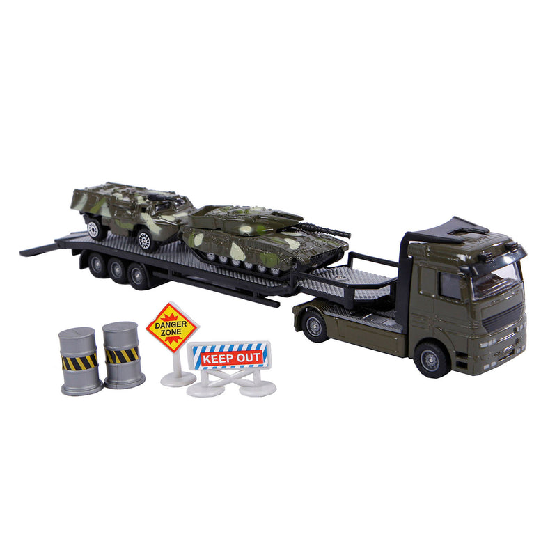 Load image into Gallery viewer, 2-play militair transport diecast - vrachtwagen met tanks - 7-delig
