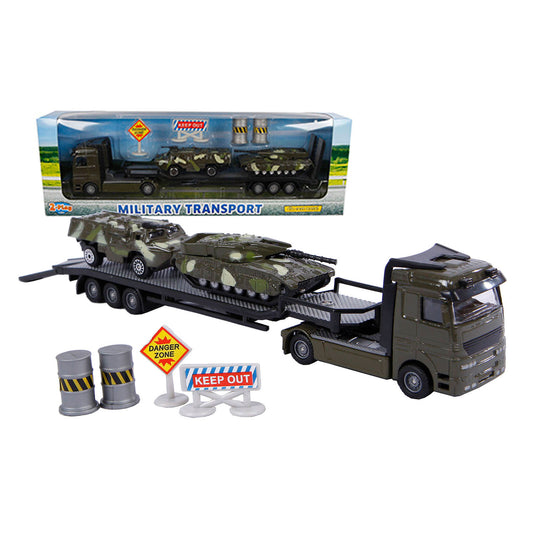 2-play military transporter met 2 tanks die-cast kunststof 24cm
