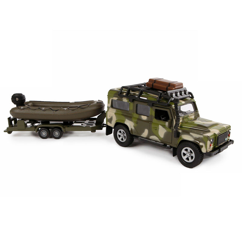 Load image into Gallery viewer, Kids Globe Globe Die-cast Land Rover met Aanhanger en Boot Leger

