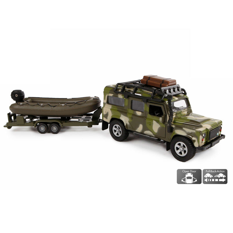 Load image into Gallery viewer, Kids Globe Globe Die-cast Land Rover met Aanhanger en Boot Leger
