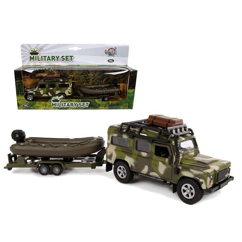 Load image into Gallery viewer, Kids Globe Globe Die-cast Land Rover met Aanhanger en Boot Leger
