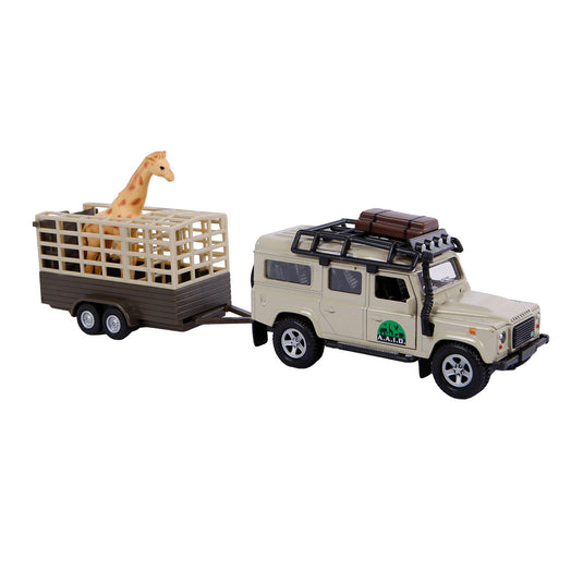 Kids globe die-cast land rover met giraffe-trailer, 29cm