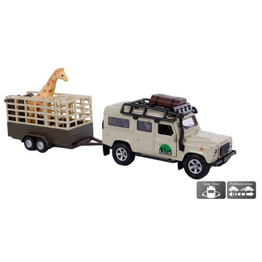 Kids globe die-cast land rover met giraffe-trailer, 29cm