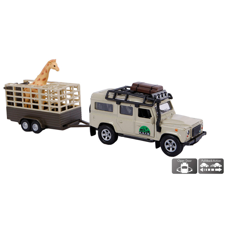 Load image into Gallery viewer, Kids globe die-cast land rover met giraffe-trailer, 29cm
