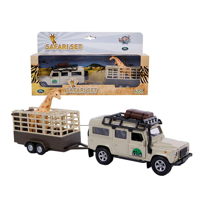 Load image into Gallery viewer, Kids globe die-cast land rover met giraffe-trailer, 29cm
