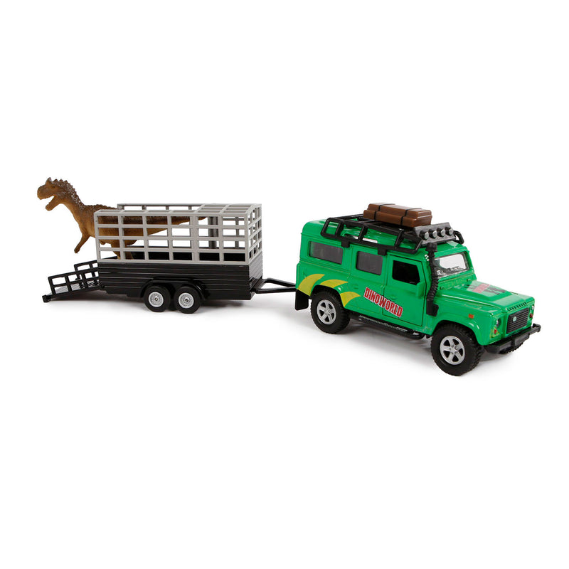 Load image into Gallery viewer, Kids globe die-cast land rover met dino-trailer, 29cm
