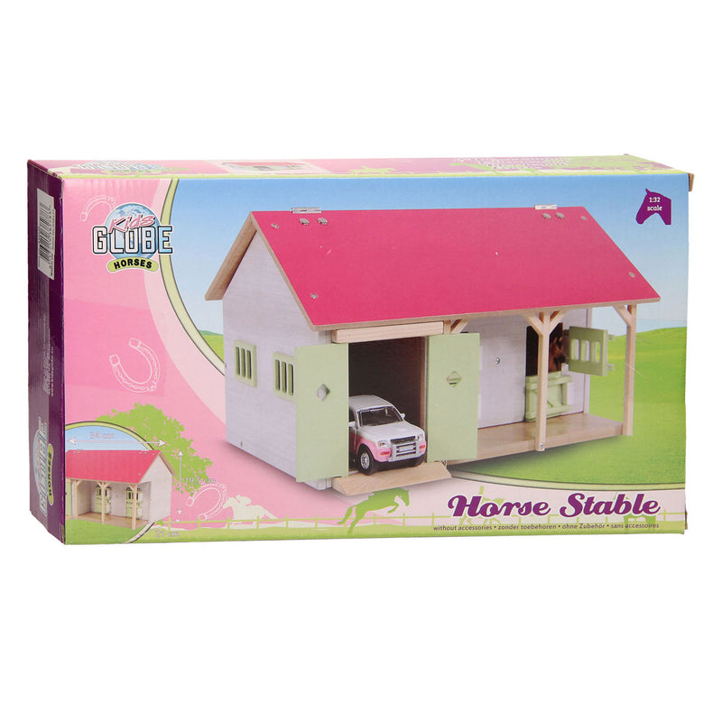 Load image into Gallery viewer, Kids globe paardenstal roze met 2 boxen en berging 1:32
