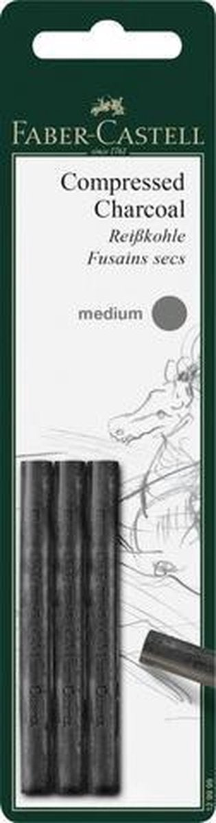 Faber-castell houtskool - pitt monochrome - geperst - medium - 3 stuks blister - fc-129999
