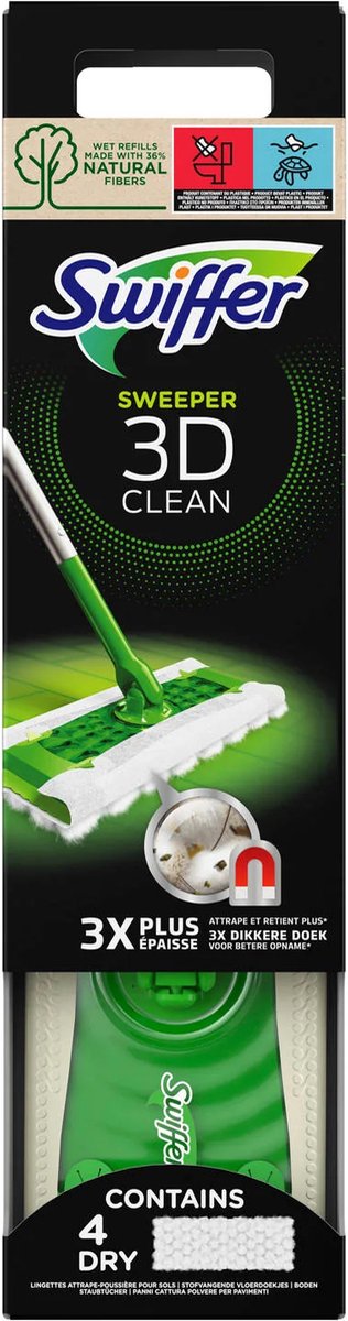 Swiffer vloerreiniger 3d clean starterskit - 1 vloerwisser + 4 droge 2 vochtige doekjes