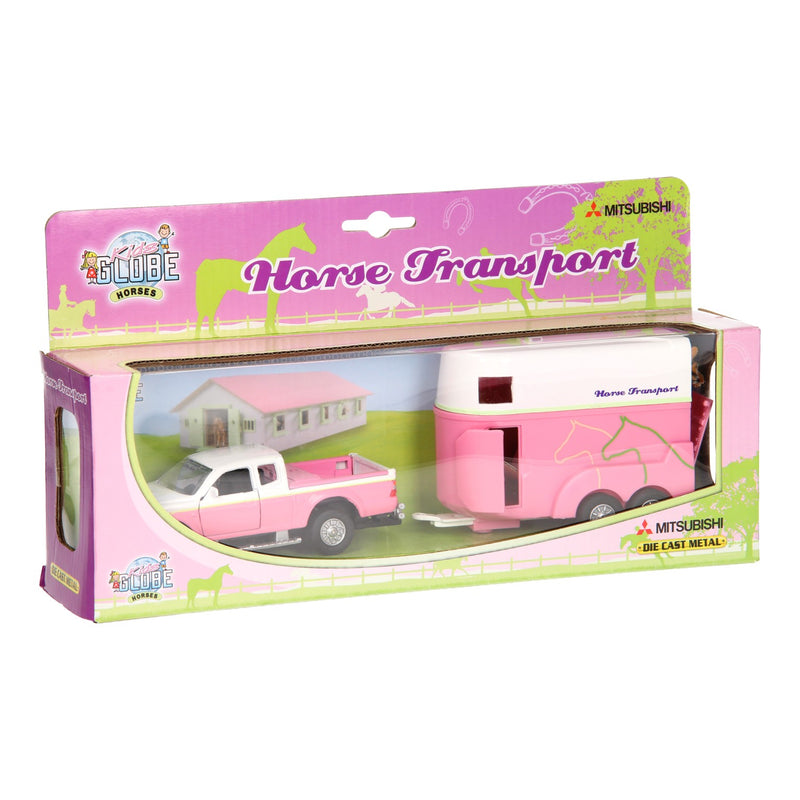 Load image into Gallery viewer, Kids Globe Die-cast Auto met Paardentrailer Roze, 1:32
