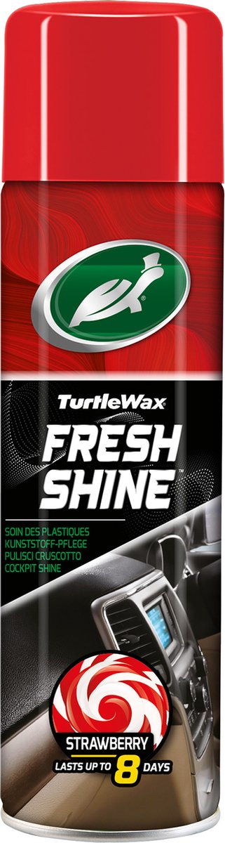 Turtle wax gl fresh shine strawberry – voor alle kunststof interieur onderdelen - reinigt, glanst en werkt antistatisch – met aangename aardbeiengeur - 500ml