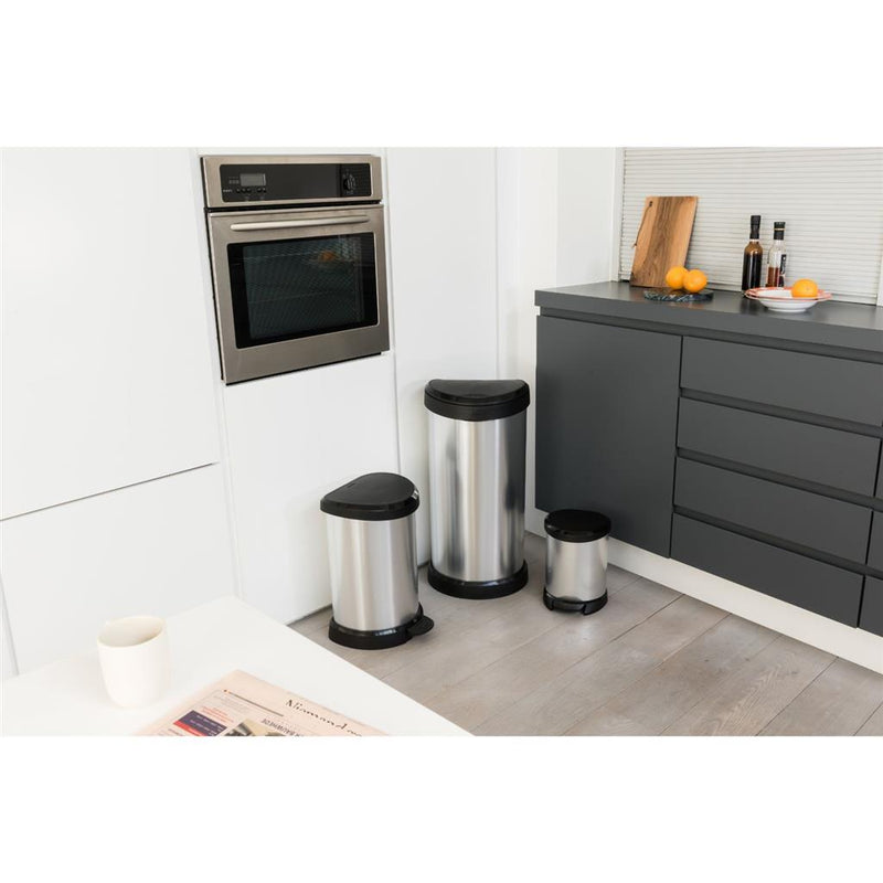 Load image into Gallery viewer, Curver decobin pedaalemmer ovaal 20l zilver zwart
