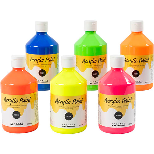 Creativ company acrylverf neon, neon kleuren, 6x500 ml 1 doos