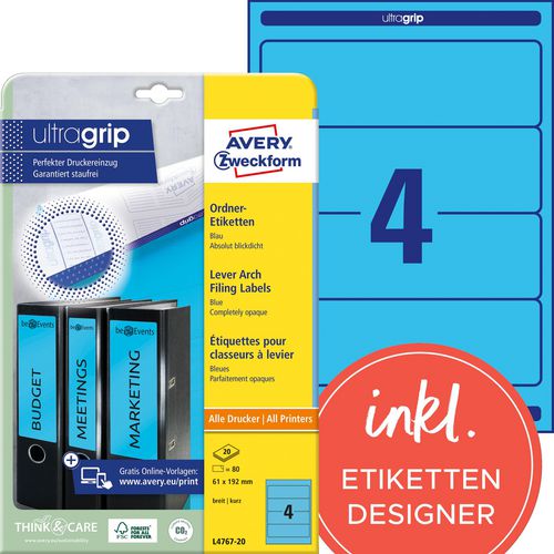 Avery zweckform ordneretiketten l4767-20 mat blauw