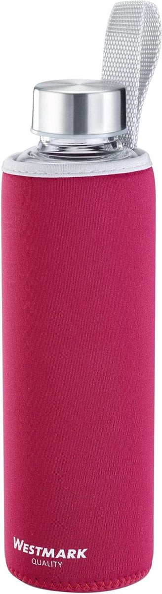Westmark drinkfles, met opdruk, incl. beschermhoes, 550 ml, glas siliconen rubber, bpa-vrij, viva, rood zilver doorzichtig, 5272226r
