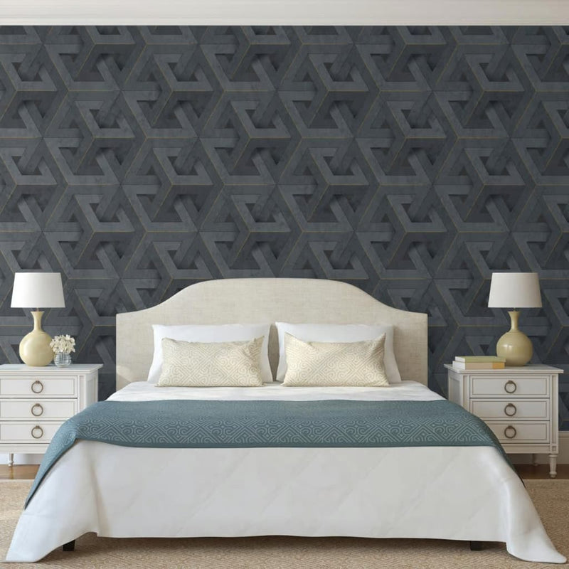 Load image into Gallery viewer, Dutch wallcoverings behang onyx antraciet- en goudkleurig
