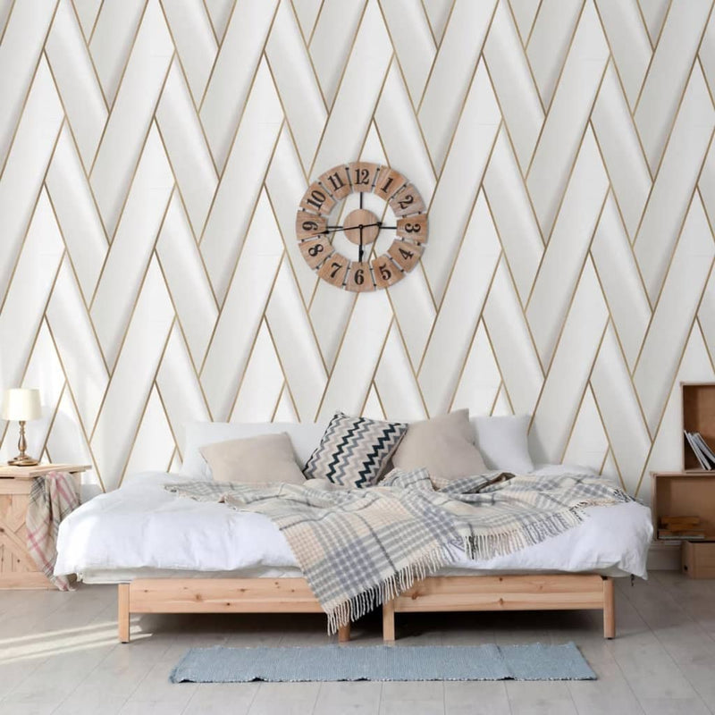 Load image into Gallery viewer, Dutch wallcoverings behang geometric wit en goudkleurig
