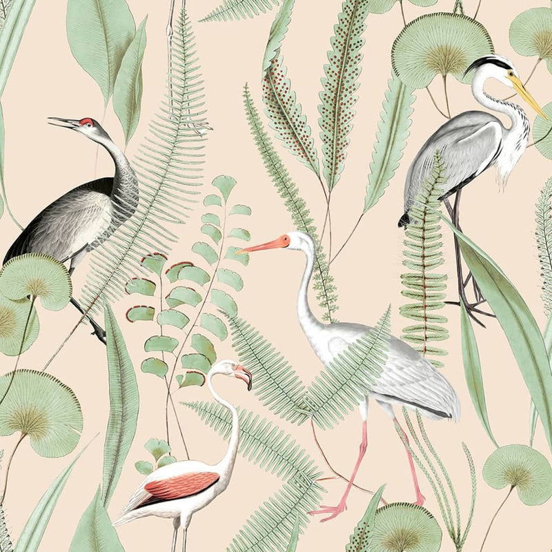 Load image into Gallery viewer, Dutch wallcoverings behang flamingo crème- en mintkleurig
