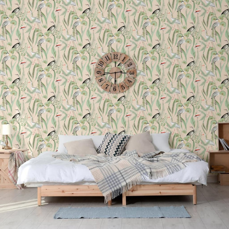 Load image into Gallery viewer, Dutch wallcoverings behang flamingo crème- en mintkleurig
