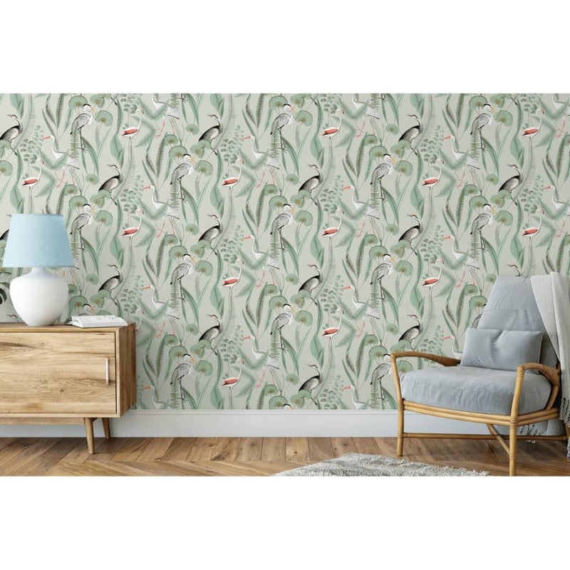 Load image into Gallery viewer, Dutch wallcoverings behang flamingo mintkleurig
