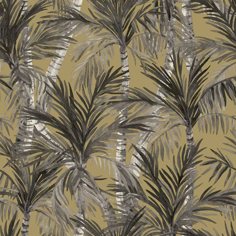 Load image into Gallery viewer, Dutch wallcoverings behang palm trees goudkleurig en zwart

