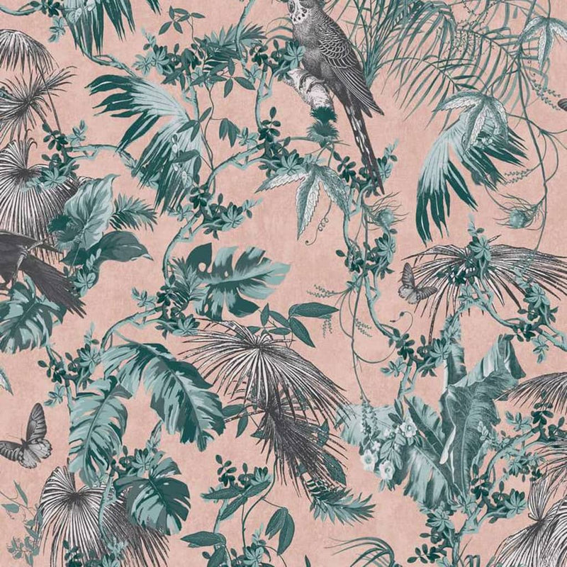 Load image into Gallery viewer, Dutch wallcoverings behang bladeren en vogels groen en roze
