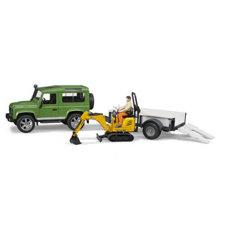 Load image into Gallery viewer, Bruder landrover + aanhanger met graafmachine

