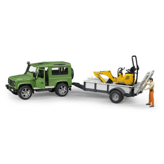 Load image into Gallery viewer, Bruder landrover + aanhanger met graafmachine
