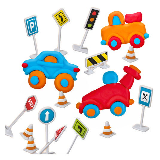 Ses klei verkeer - 3 kleipotjes
