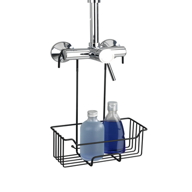 Wenko doucherek milo rvs zwart 25x36cm - zonder boren - doucherekje hangend - douchemand - douchecaddy ophangbaar