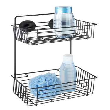 Wenko vacuum-loc wandrek 2-laags bari mat zwart 26x17x38cm - doucherek - douchemand - bevestigen zonder boren