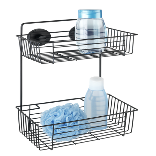 Wenko vacuum-loc wandrek 2-laags bari mat zwart 26x17x38cm - doucherek - douchemand - bevestigen zonder boren