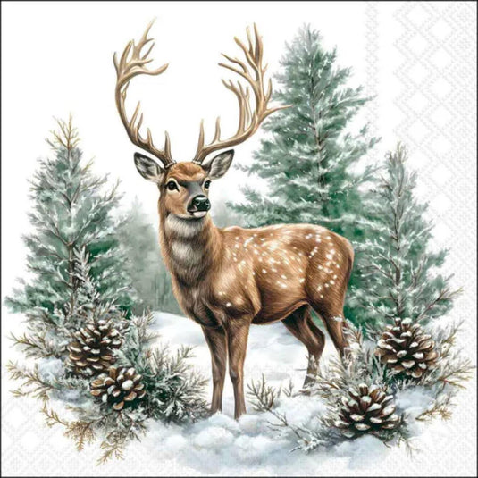 Ambiente servetten winter stag 33x33cm white papier fsc mix