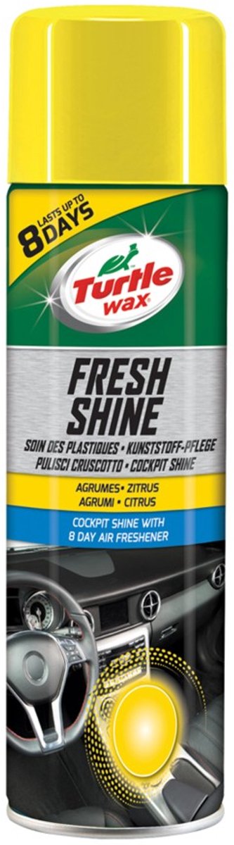 Turtle wax gl fresh shine citrus – voor alle kunststof interieur onderdelen - werkt reinigend - antistatisch – geeft glans - met frisse citrus geur - 500ml