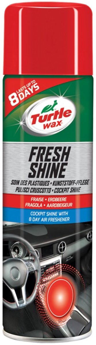 Turtle wax gl fresh shine strawberry – voor alle kunststof interieur onderdelen - reinigt, glanst en werkt antistatisch – met aangename aardbeiengeur - 500ml