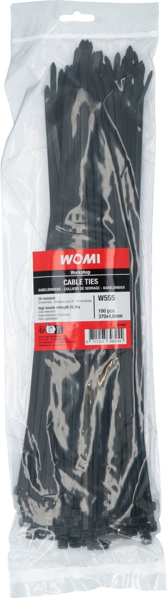 Womi kabelbinders 370×4,8 mm zwart – 100 stuks – sterk nylon – betrouwbare sluiting – hoge trekkracht
