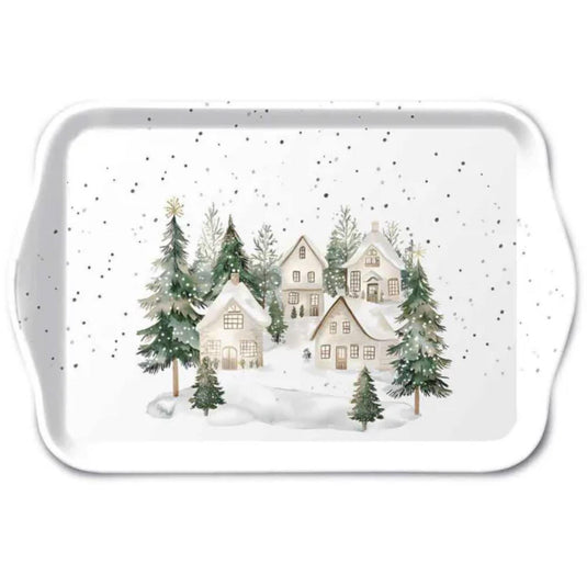Ambiente dienblad melamine snowy houses 13x21 cm