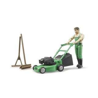 Bruder tuinmanfiguur met grasmaaier