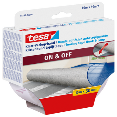 Tesa 1070381 - on off tape klittenband voor tapijten 10m x 50mm | 3 stuks