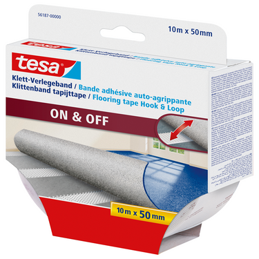 Tesa 1070381 - on off tape klittenband voor tapijten 10m x 50mm | 3 stuks
