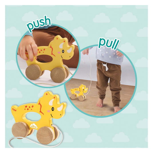 Ses houten trekdier 2 in 1 - triceratops