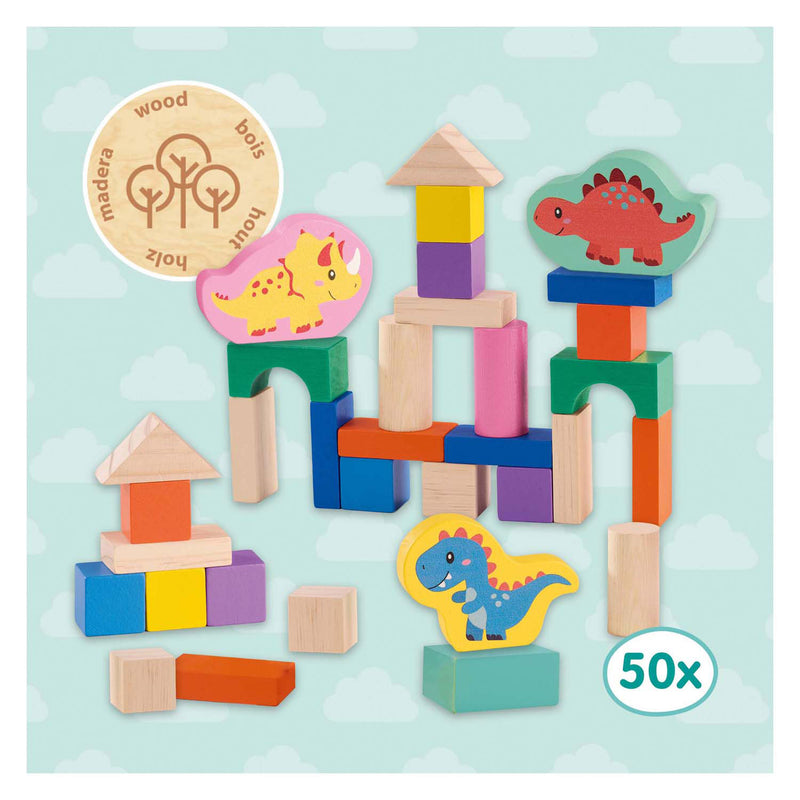 Load image into Gallery viewer, Ses houten bouwblokken dino's, 50st.
