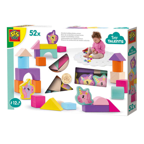 Ses houten bouwblokken eenhoorn, 52st.