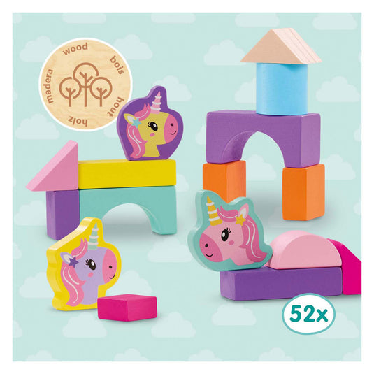 Ses houten bouwblokken eenhoorn, 52st.
