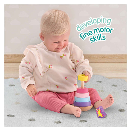 Ses houten stapeltoren eenhoorn