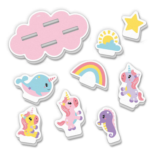Ses creative - tiny talents - eenhoorn bad eiland - foam eenhoorns - drijvend badspeelgoed - stimuleert fantasie - creatief spelen - baby badspeelgoed - eenhoorn speelgoed